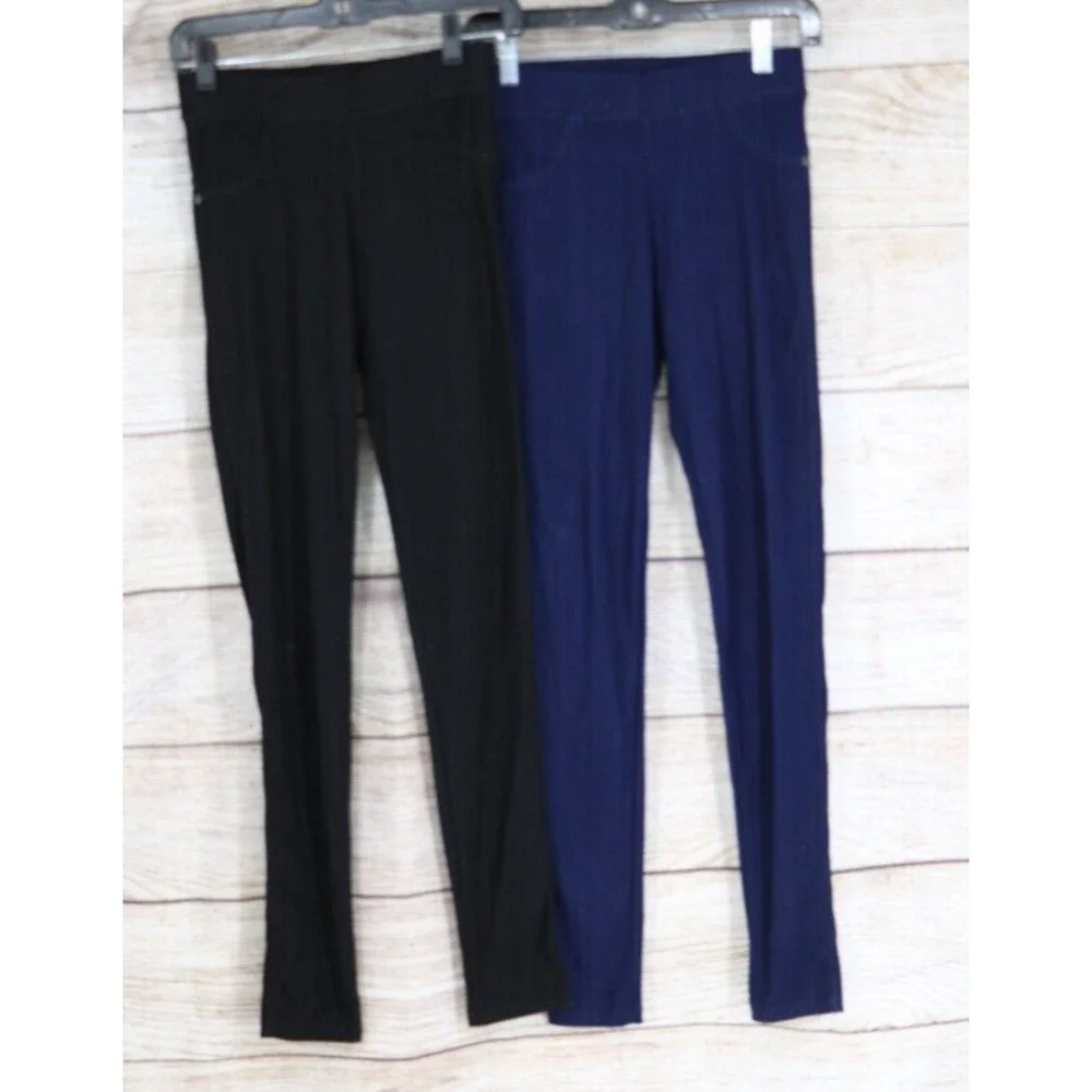 Womens One Size Pull On Leggings Set Bundle Blue Black - Picture 1 of 15
